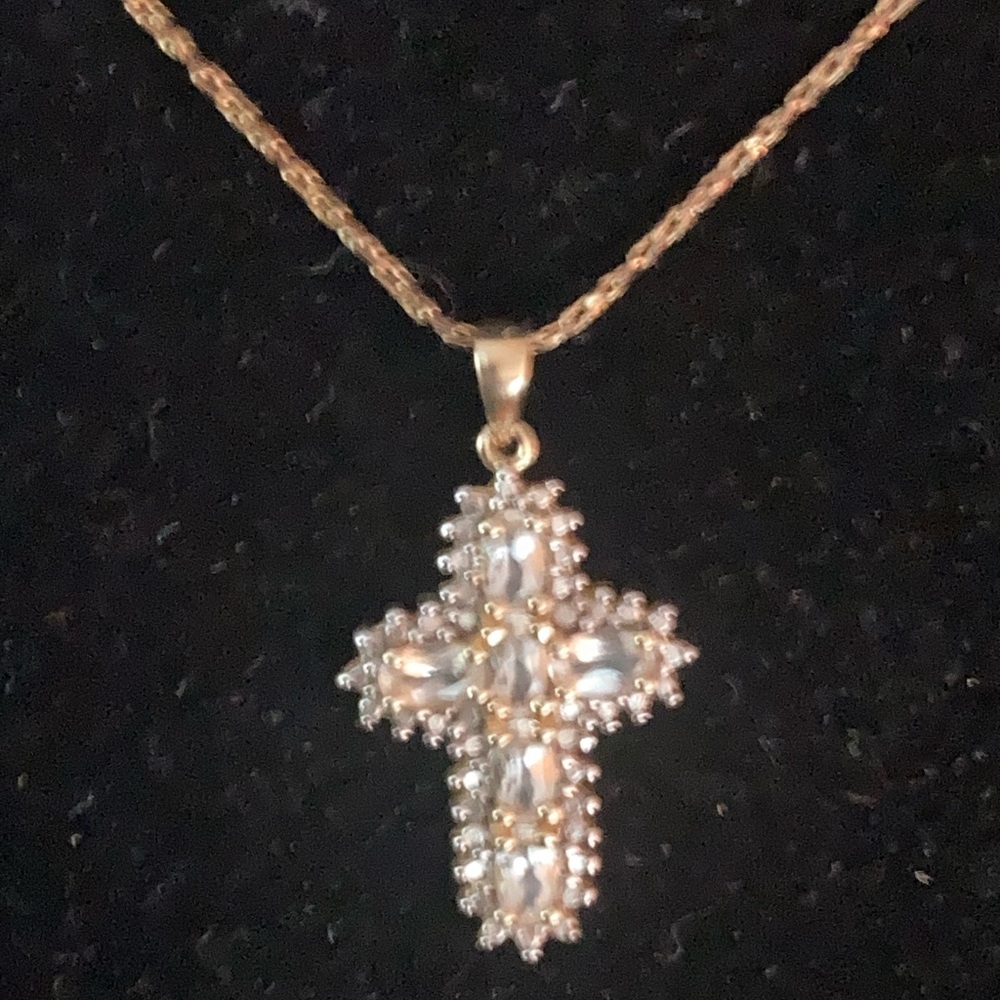 Gold vermeil over Sterling Silver, crystal cross necklace